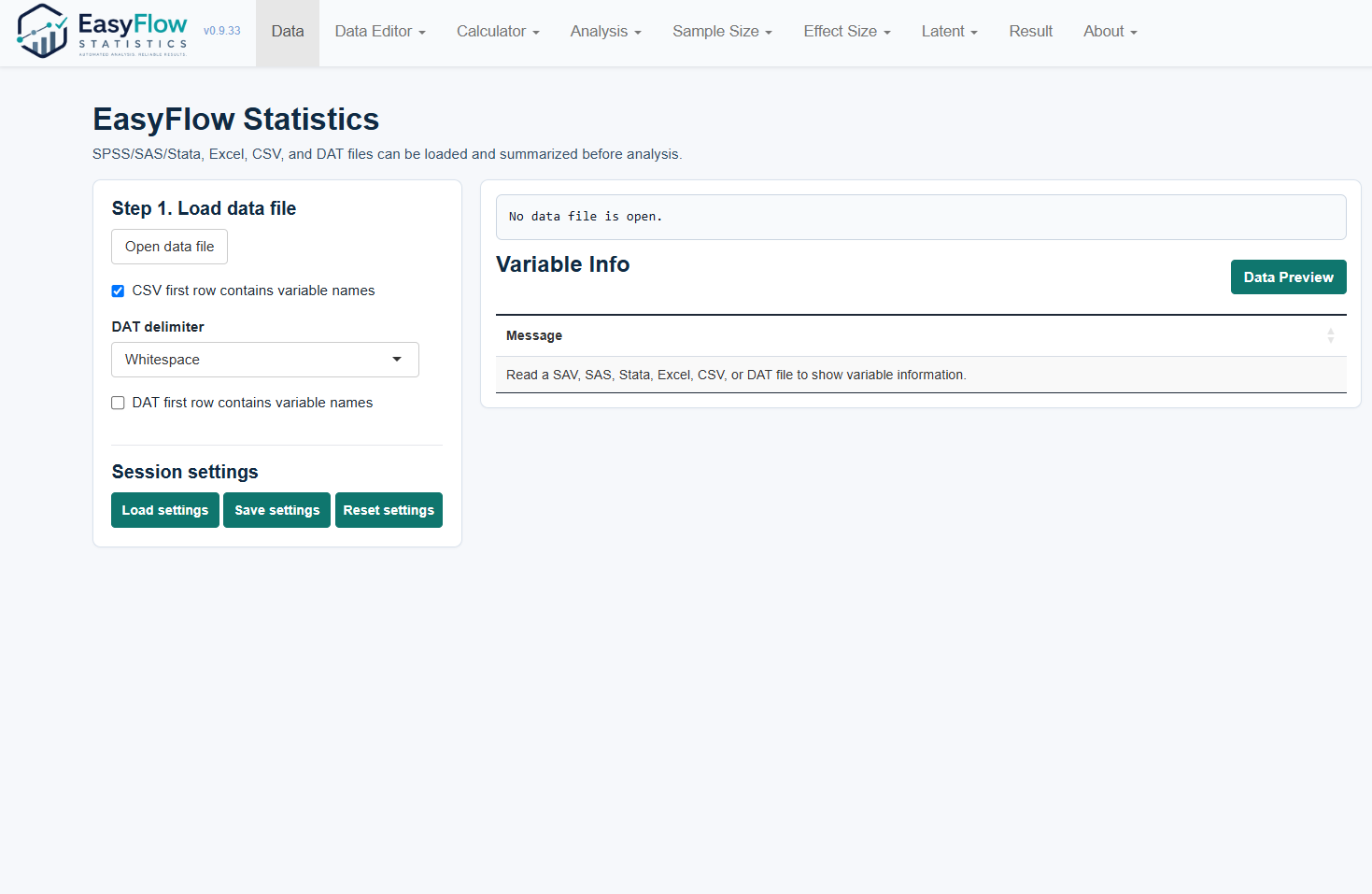 EFS workflow screen 1