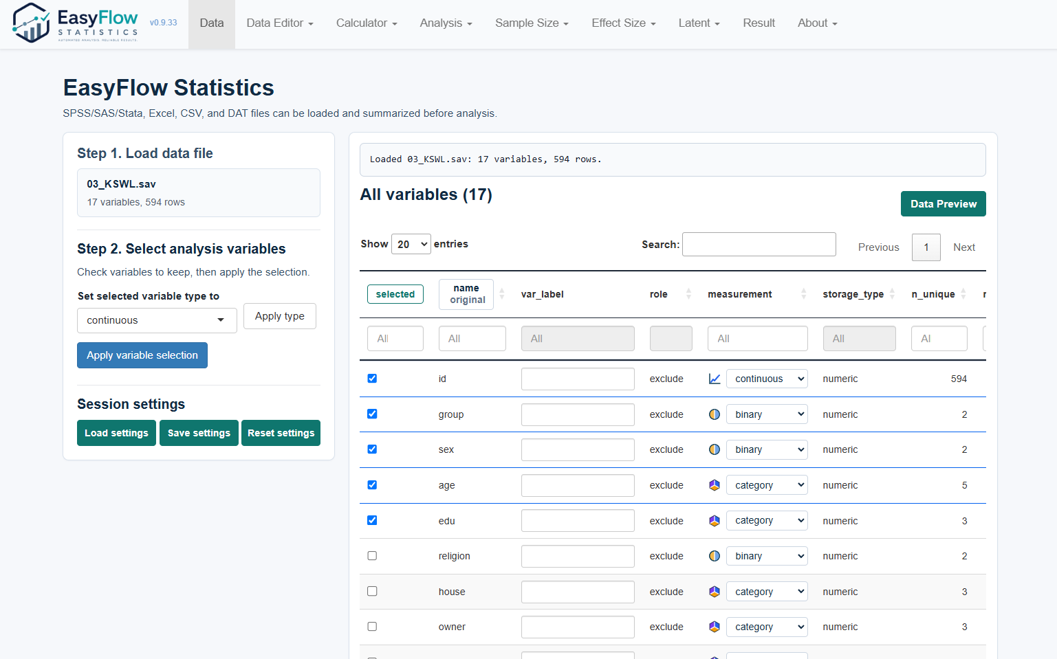 EFS workflow screen 3